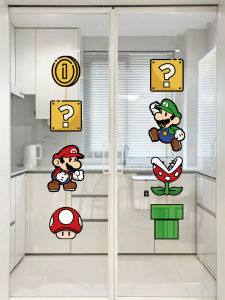 Mario Kitchen Anti-Collision Glass Door Stickers Creative Window Decals Cartoon Decor Waterproof Window Flowers Stickers