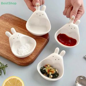 Hot Ceramic Sauce Dish With Handle Cute Rabbit Seasoning Dishes Small Sushi Dipping Bowl Kitchen Soy Vinegar Snake Sauce Plate