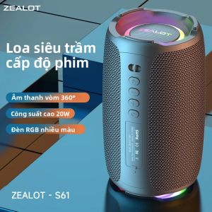 Loa Bluetooth ZEALOT-S61 10W Chống Nước IPX6 Âm Trầm Mạnh Mẽ Dùng Cho Sân Sau & Tiệc Bãi Biển Có Pin Tích Hợp