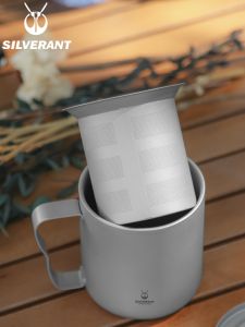 Pure Titanium Double Layered Water Cup Tea Cup Titanium Metal Tea Infusion Device Portable Outdoor Camping Titanium Water Cup with Filter Net Anti-Scalding Cup