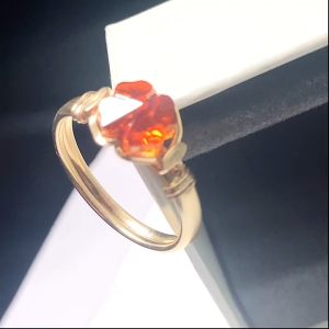LOVEVER HANDMADE DIY US GOLD 10K AUSTRIA CRYSTAL RED FOUR-LEAF CLOVER LUCKY RING