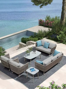 โซฟาไม้ไผ่สำหรับกลางแจ้ง อุปกรณ์ตกแต่งสวนบ้านวิลล่า โซฟาไม้ไผ่อลูกรัฐอะลูมิเนียมสำหรับกลางแจ้ง โซฟาสำหรับกลางแจ้งแบบยืดหยุ่น