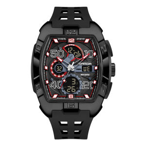 Sanda | SANDA Fashion Mens Dual Display Sport Digital Watch TPU Large Dial Luminous Chronograph Multi-function Electronic Wristwatch