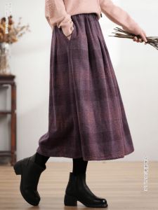Japanese and Korean Export Export Cut Label Retro Heavy Industry Yarn-Dyed Plaid Skirt Womens Design Mid Length Long Length Wool Tartan Skirt