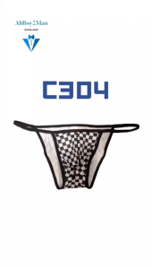 Mens Brief: Polyester Black & White Chequered Half Brief (C304)