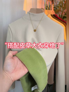 เสื้อเชิ้ตคอสูงบุขนแกะหนา แขนยาว ทรงสลิมฟิต ทรงเข้ารูป เสื้อชั้นในแฟชั่นฤดูหนาวสำหรับผู้หญิง