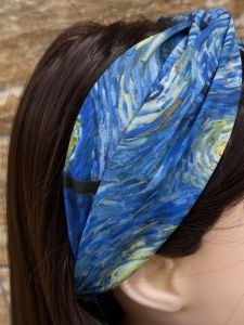 Van Gogh Oil Painting Series Starry Night Hair Accessories Silk Scarf Bow Knot Hairband Large Elastic Hairband Artistic Retro