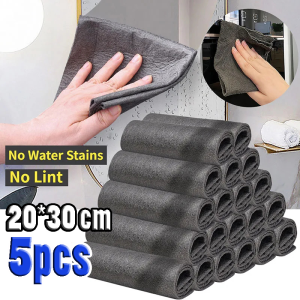 5pcs Magic Cleaning Cloths Reusable Microfiber Washing Rags Microfiber Glass Cleaning Cloth Window Mirror Wipe Towels Rag Household Kitchen Clean Tools
