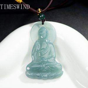 TIMESWIND Original Natural A-type Jade Amitabha Buddha Pendant for Zodiac Dog/Pig Guardian Men Women Necklace Gift with Certificate
