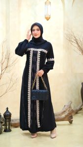 AYESHA Gamis Hitam Brokat Brukat Wanita Abaya Turkey Terbaru Mewah Elegan Premium 054 Hitam