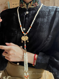สร้อยคอแบบจีนโบราณพร้อมโบว์หางม้าและลูกปัดสำหรับผู้หญิง จี้โลหะผสม 51-80 ซม. สร้อยคอแบบมีจี้ วัสดุอื่นๆ