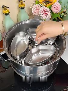 AI-C1234 Kukusan Stainless Scalloped Anti Karat Food Grade Mangkok Steam Wadah Kukus Makanan Steamer