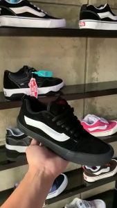 TERBARU SEPATU VANS KNU SKOOL BLACK/BLACK/WHITE SNEAKERS PRIA WANITA (100% BNIB)