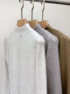 Seoulcp Minimalist Style Womens Knitted Sweater Half High Collar Slim Fit Base Shirt Soft Acrylic And Rayon Fiber Long Sleeve Top