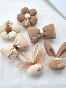 Fall and Winter Milk Brown Fabric Flower Bow Tie Rabbit Cotton Doll Handmade Kids Hair Accessories Barrettes Hair Rope Accessories
