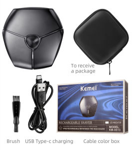 Kemei KM-8513 Mens Alien Electric Shaver Double Floating Head Dry Wet Beard Trimmer Fully Washable Smart Rechargeable Face IPX6 Waterproof Razor