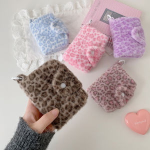 New Fashion Plush Leopard Pattern Snap Card Bag for Girls Mini Storage Wallet Coin Wallet Pendant Earphone Bag Womens Gifts