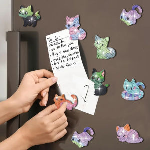 8 / set DIY refrigerator Diamond Painting Kit Color Cat Diamond Art refrigerator magnets suitable for wine cabinet bar
