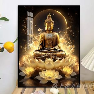 New 2025 Handmade Cross Stitch Diamond Painting Full Diamond Buddha Sakyamuni Thread Embroidery Cotton Fabric Living Room Decor