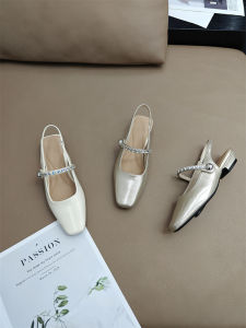 Fashionable French Style Square Head Thick Heel Sandals Women Summer Outdoor Wear Diamond Decorated Cover Toe Back Empty Single Shoes