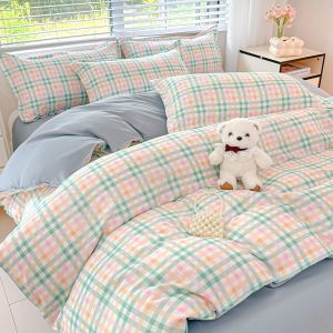 Colorful Plaid Quilt Cover Blue/Pink Duvet Cover Single/Queen/King Comforter Cover