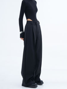 กางเกงขายาวทรงหลวมสำหรับผู้หญิง ฤดูใบไม้ร่วง/ฤดูหนาว กางเกงขายาวทรงตรงหนา ทรงหลวม ทรงเข้ารูป ดีไซน์เก๋ไก๋ ลำลอง