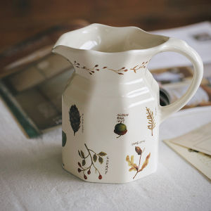 Zeteng Home Ceramic Cold Water Pot Large Capacity for Milk Tea Lemon Water Refrigerator Safe Heatable Retro European Style