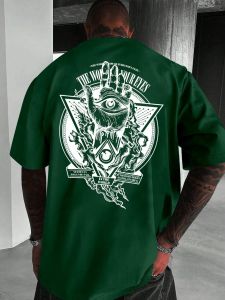 Trendy mens summer personalized totem print micro elastic breathable round neck T-shirt outdoor urban high street top