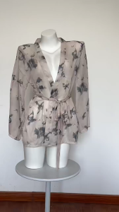 🫰🏻 Sweetie Store 🫰🏻 [ READY STOCK ] Women Butterfly Print Perspective Lace-up Deep V Cardigan Kimono Pajamas