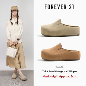 Forever 21 | Summer Thick Sole Easy On Half Slippers Genuine Leather Casual Single Shoes