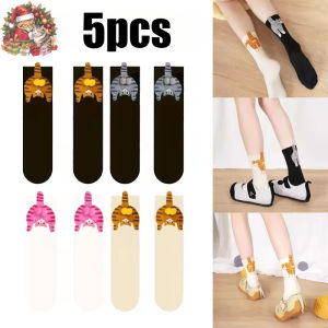 5ชิ้นถุงเท้าแมวน่ารักกับลูกถุงเท้าผ้าฝ้ายตลกผ้าฝ้ายนุ่มระบายอากาศถุงเท้าเด็กผู้หญิงถุงเท้าผู้หญิงของขวัญแปลกใหม่สำหรับคนรักแมว