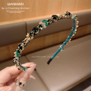 Luxurious Thin Edge Hairband Fashionable French Style Diamond Encrusted Hair Hoop Elegant Grandmother Green Crystal Hair Accessory