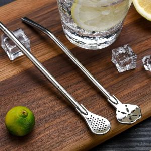 6 PCS 304 stainless steel drinking straw extended multifunctional drinking straw spoon can be used for stirring and filtering tea coffee summer drinks straw tools environmentally friendly and durable small gifts