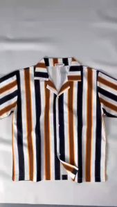 Korean Loose Striped Casual Shirt & Classic Lapel Short Sleeve Top