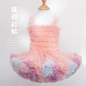 ชุดเดรส Tutu แขนกุดสไตล์เจ้าหญิงสำหรับเด็กผู้หญิง ชุดวันเกิดเด็ก ชุดเจ้าหญิง ชุดเดรสยาวปานกลาง ผ้าฝ้ายผสมนุ่ม ฤดูใบไม้ผลิและฤดูร้อน