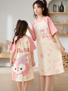 Pure Cotton Childrens Sleepwear Short Sleeve Thin Dress Summer Home Clothes for Girls Kids Clothing Parent-Child Matching