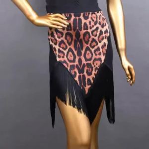 Leopard Print Latin Dance Skirt for Women Fringed Irregular Tassel Skirt Tango Samba Performance Competition Dancewear