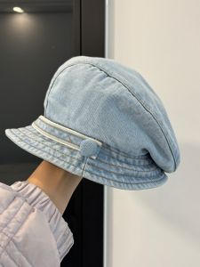 หมวกชาวประมงพับได้ผ้าเดนิมสไตล์เกาหลีแฟชั่นสําหรับผู้หญิงลําลองการออกแบบ Pieth ชายคาสั้นเหมาะสําหรับทุกฤดูกาล