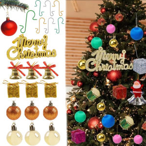 24 Pendant Christmas Tree Decoration Set 50PCS Christmas Ornament Hooks Christmas Hanging Ornaments with S-Hooks Xmas Tree Pendant Gift Pack Set Christmas Home Ornaments with Mental Wire Hanging Hook