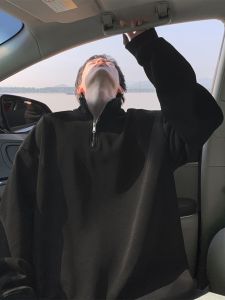 Áo Nỉ Nam Cổ Đứng Có Khóa Kéo Màu Trơn Dáng Rộng Thường Ngày Mùa Xuân Phong Cách Mỹ Cổ Điển Đa Năng Thoải Mái Áo Khoác Ngoài