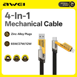 Awei CL-226 Zinc Alloy 4 plug fast charging cable 65w Type-C 27w Lighting with Indicator light for fast charging Nylon braided cable for iphone Huawei
