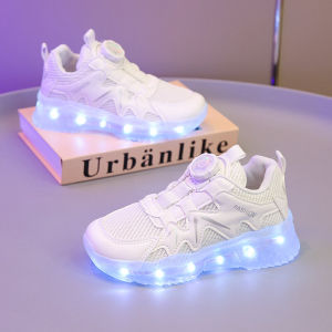 Glowing White School Shoes for Boys And Girls Breathable Mesh Anti-Slip Waterproof Childrens Sport Shoes Comfortable All Season