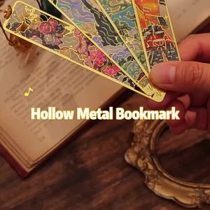 (CC22)1 Pc Retro Floral Painting Metal Bookmark Hollow Bronzing Bookmark With Tassel Stationery Gifts For Book Club Reader