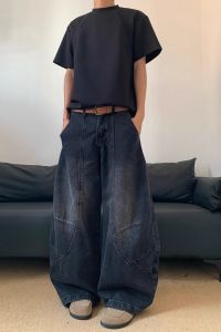 กางเกงยีนส์ทรงหลวมสไตล์อเมริกันย้อนยุค ทรงตรง ทรงหลวม กางเกงยีนส์ทรงโค้งแบบลำลองสำหรับผู้ชายและผู้หญิง