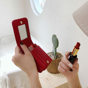 Portable Mini ผู้หญิง กระเป๋าแต่งหน้า Travel Handheld Recharge Mirror นุ่ม Pu หนัง ขนาดกะทัดรัดสําหรับเยาวชนที่มีเดี่ยว สายคล้อง