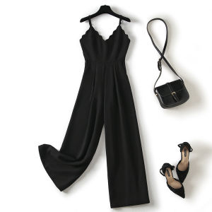 XMO | Elegant Slim Fit Black High Waisted Wide Leg Jumpsuit