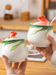 Creative Ceramic Seasoning Jar Set Salt Shaker Flavoring Storage Box Home Use Koi Fish Design Hot Pepper Oil Storage Kitchen Accessories