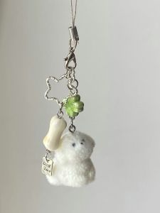 Lucky Dog Four Leaf Clover Mobile Phone Accessory Cute Bear Dog Keychain Bag Chain Card Folder Lovely Pet Accessories