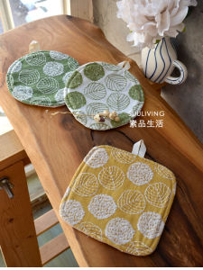 Rustic Leaf Embroidery Cotton Coaster Table Mat Decorative Home Use round Square Fabric Coasters Dining Table Pad