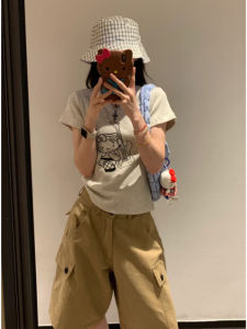 YUEZHONGWEI | เสื้อยืดแขนสั้นทรงสลิมฟิตสำหรับผู้หญิงในช่วงฤดูร้อน สไตล์อเมริกัน ปกติ คอกลม แฟชั่นฤดูร้อน